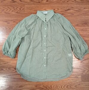 Brunello Cucinello BNWOT green stripe silk blend shirt, sz L